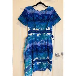 J. Stevens Tropical Print Dress Floral Leafy Pattern Short Sleeve Size‎ 8